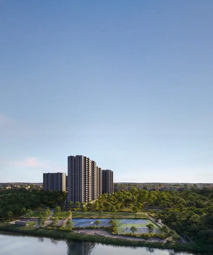 Towers over the landscaped podium